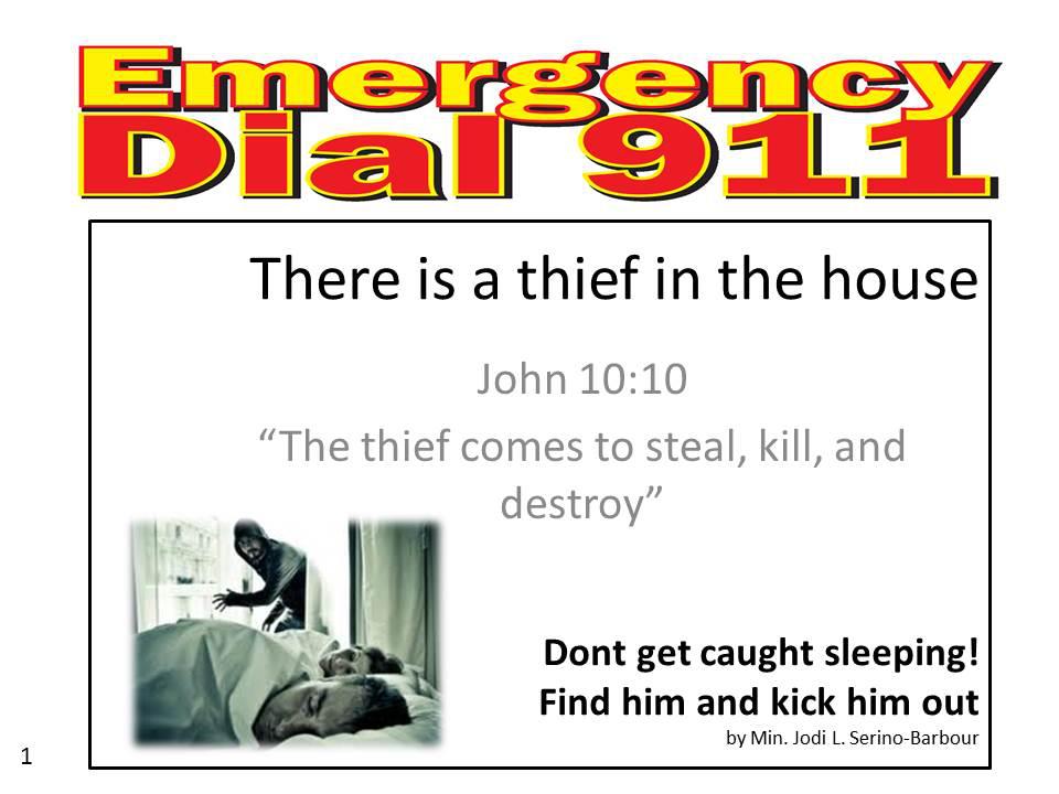 EMERGENCY, DIAL 911, THERE IS A THIEF TRYING TO STEAL, KILL, AND&nbsp;DESTROY